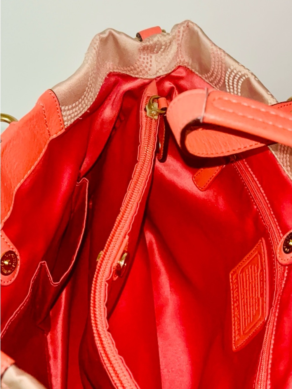 Coach Beige Signature Tote with Bright Orange Leather Trim - Picture 8 of 8